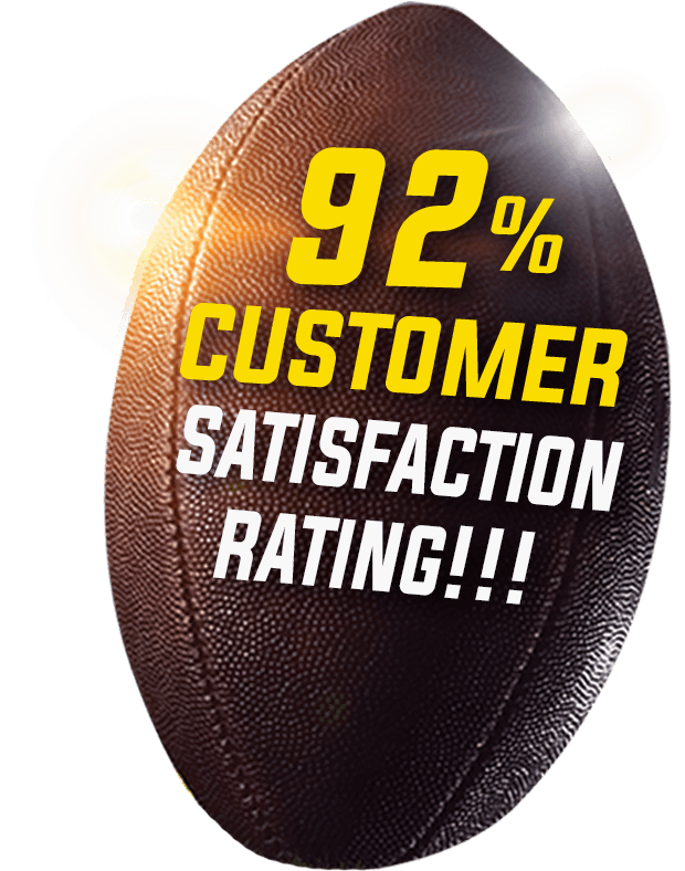 football with 92& customer satisfactioin rating written on it